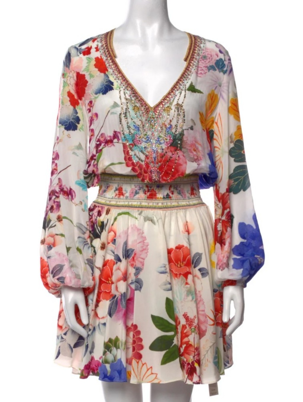 Camilla Memories Of A Garden Silk Beaded Mini Dress, Medium